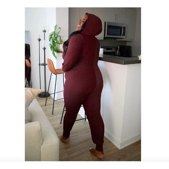 Savage x Fenty Sleep & Shine Metallic Red Cocoa Hooded Onesie Jumpsuit 1X - Picture 2 of 14